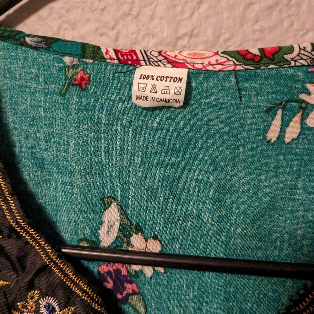 NEW Artisan Colorful Art Turquoise Cape Poncho Top Shawl Floral Embroidery One - Picture 7 of 8